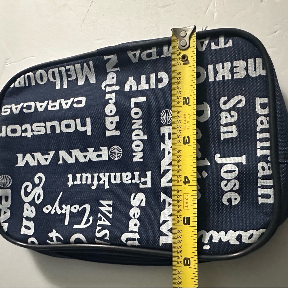 RARE NOS Vintage 80s Pan Am Airlines 1980s Blue Amenity Bag Travel Cities 9x6x2” - Picture 14 of 15